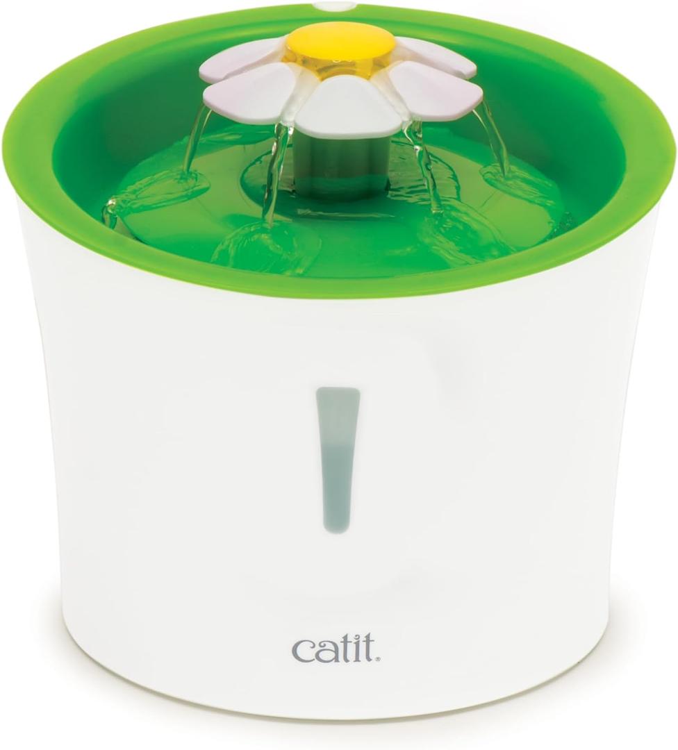 Catit LED Flower Fountain with Triple Action Filter, Cat Drinking Water Fountain, 3 L (9.0 x 8.3 x 7.7 Inches, Green)