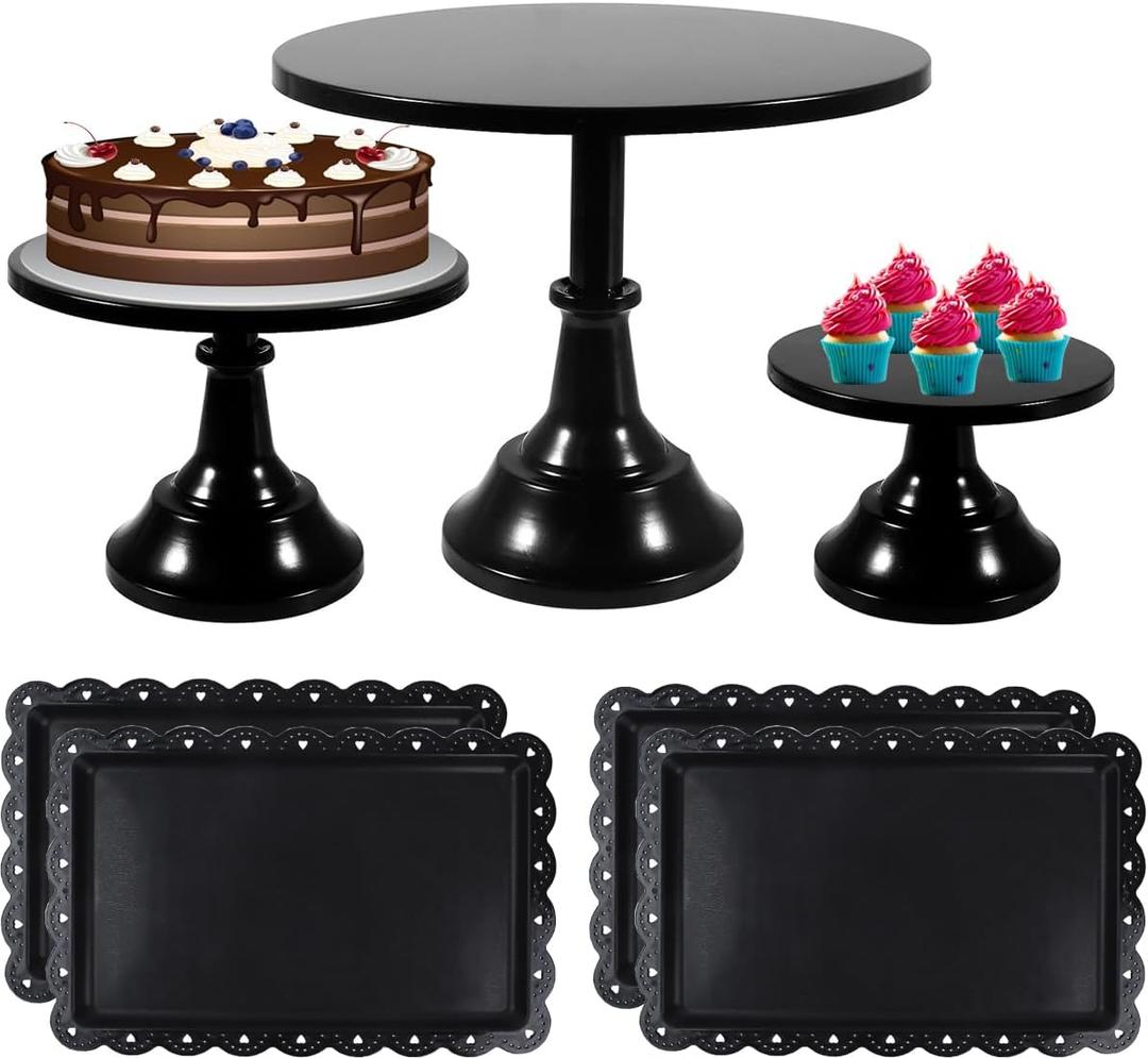 Cake Stand, 7 Pcs Round Metal Cake Display Stand, 8/10/12 Inch Dessert Table Decorations Set, Cupcake Holder Party Serving Plate for Baby Shower, Wedding, Birthday Party, Anniversary (Black)