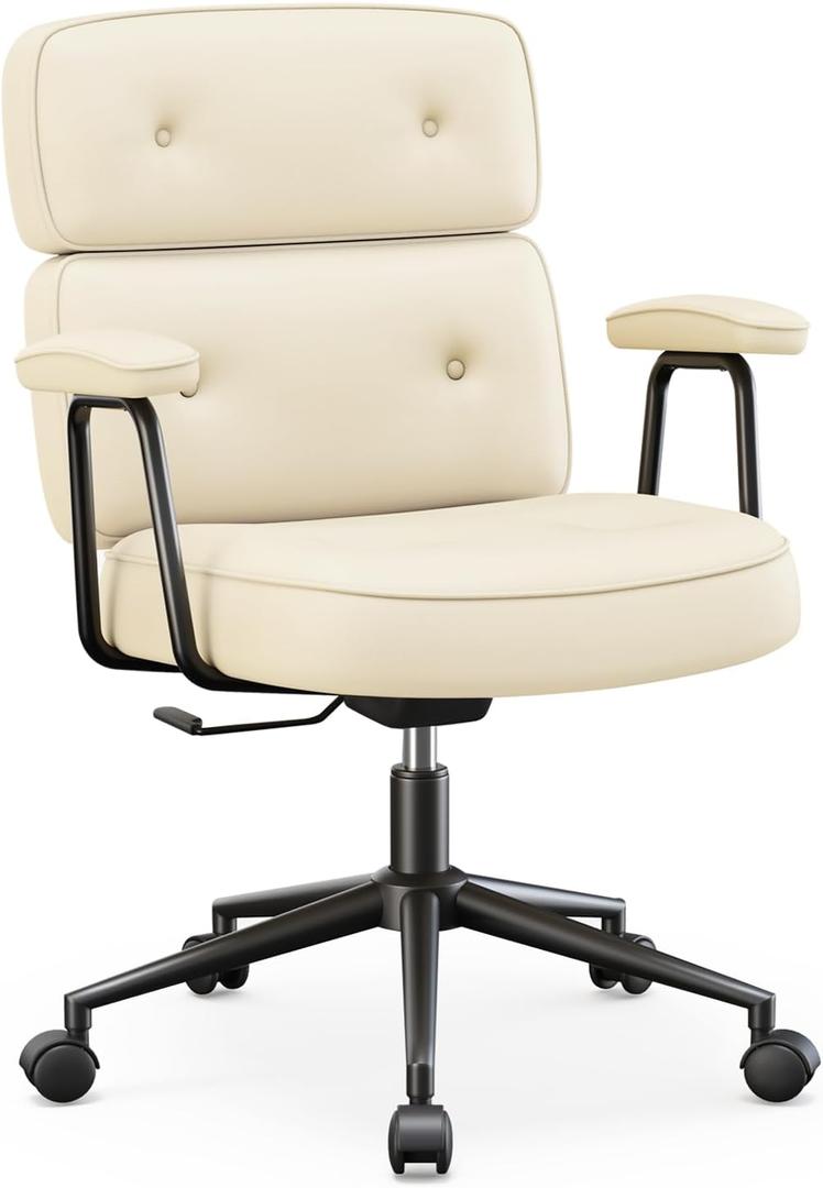 OLIXIS Ergonomic Home Office Desk Chair, PU Leather Computer Chair with Lumbar Support Adjustable Height Rolling Swivel Executive Task Armrests Chair, Off-White, 1pc