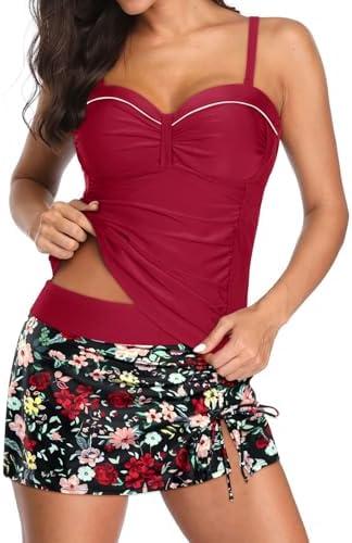 Yonique Womens Underwire Tankini Swimsuits with Skirt Two Piece Bathing Suits Tummy Control Swimwear, Size Large