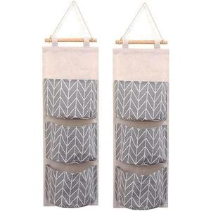 Over The Door Closet Organizer, 2 Packs Waterproof Wall Hanging Storage Bags with 3 Pockets for Kitchen Bedroom Bathroom (Grey)