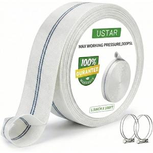 Pool Backwash Hose, 1.5" 100 FT Heavy Duty Discharge Hose with 2 Clamps, Fire Hose Anti-Kink Reinforced Polyester & PU Lining, Weather Resistant Sump Pump Hose for Pool, Construction,Irrigation