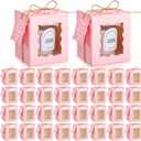 Affrolling 50 Set Pink Candle Gift Box Transparent Gift Packaging Box Bulk for 4-10 oz Candles with Thank You Tag Hemp Rope for Valentine's Day Wedding Birthday Party Favor, 3.35x3.35x3.94 Inch