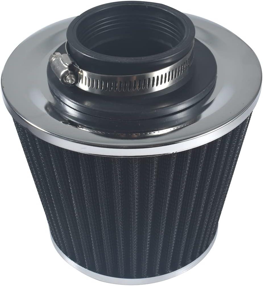 Universal 2.5" 63.5mm High Flow Cold Air Intake Filter fit for Most Cars Intake Piping - Washable Aluminum Cone Design with Stainless Steel Clamp (black)