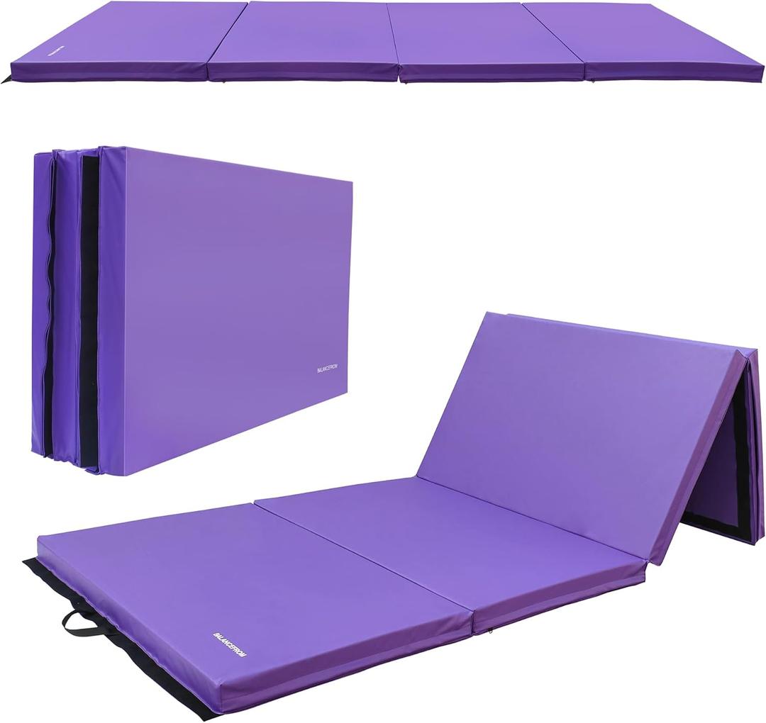 Fitvids Folding Exercise Aerobics Mat, 4'x10'x3" Extra Thick High Density Anti Tear Gymnastics Gym Folding Exercise Aerobics Mats for MMA, Stretching, Cheerleading Martial Arts, Gymnastic, Blue