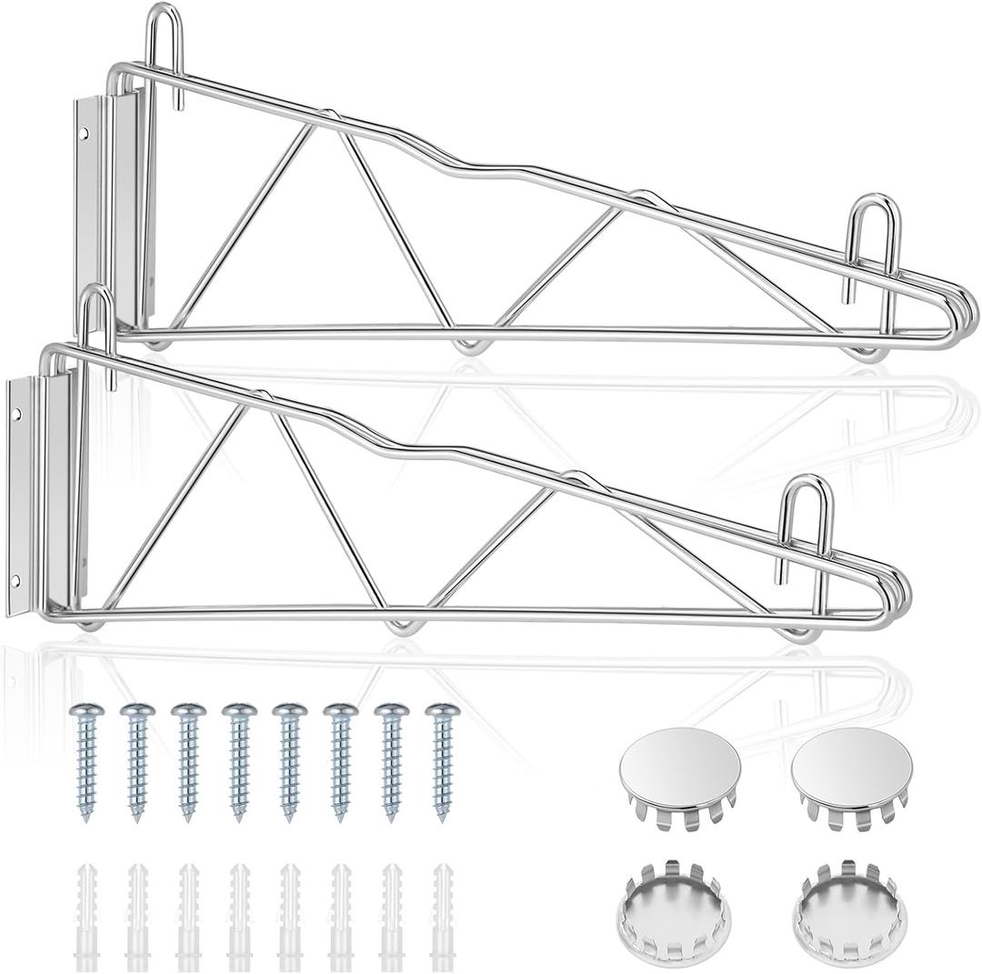 2 Set 18" Fixed Wall Mount Single Wire Shelf Bracket, Silver Chrome Finish Single Shelf Support, Wall Mount Bracket for Shelves Storage and Display