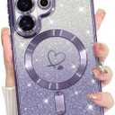 Bonoma Compatible with Samsung Galaxy S26 Ultra Case Support for MagSafe, Plating Heart Glitter Magnetic Case TPU Camera Protection Back Cover -Purple