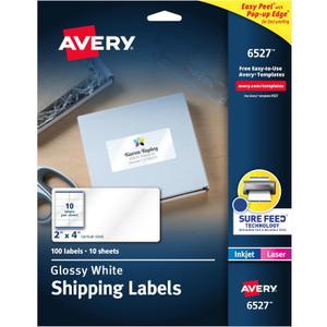 Avery Shipping Labels, Sure Feed and Easy Peel Technology, Glossy White Labels, 2" x 4", Permanent Adhesive, Laser/Inkjet, 100 Total (6527) (One Size)