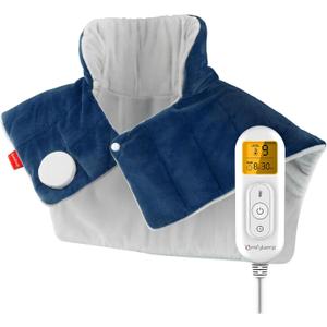 Comfytemp Heating Pad for Neck and Shoulders and Back, 2.6lb Weighted Electric Heating Pads, Large Heated Wrap, 9 Heat Settings & 11 Timer, Valentines Birthday Gifts for Women Men Mom Dad, Dark Blue, Size: 19 x 23 Inch