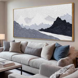Framed Black And White Abstract Wall Art,Modern Canvas Prints Paintings Artwork for Walls,Abstract Mountain Pictures for Bedroom, Living Room, Dining Room Wall Decor 29x58 In