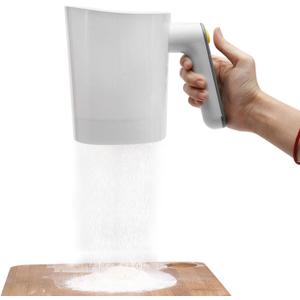 Electric Flour Sifter, Handheld Battery Operated Stainless Steel Mesh Shaker, Cup Shape Powder Shaker Strainer Kitchen Cooking Baking Pastry Tools 4 Cup/1L Capacity(White)