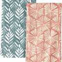 2 Pack Flour Sack Kitchen Towels - 16x26 Inch Cotton Dish Towels with Hanging Loop Reusable Geometric Boho Modern Retro Tea Towel Absorbent Dishcloths Home Decor, Botanical Flower