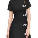 XXTAXN Women's Summer Boat Neck Short Sleeve Elegant Y2k A Line Mini Dress Black, XL