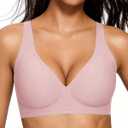 Womens Wireless Jelly Bra Push Up Plus Size Supportive Seamless No Underwire Full Coverage Comfy Deep V Everyday Bra, L