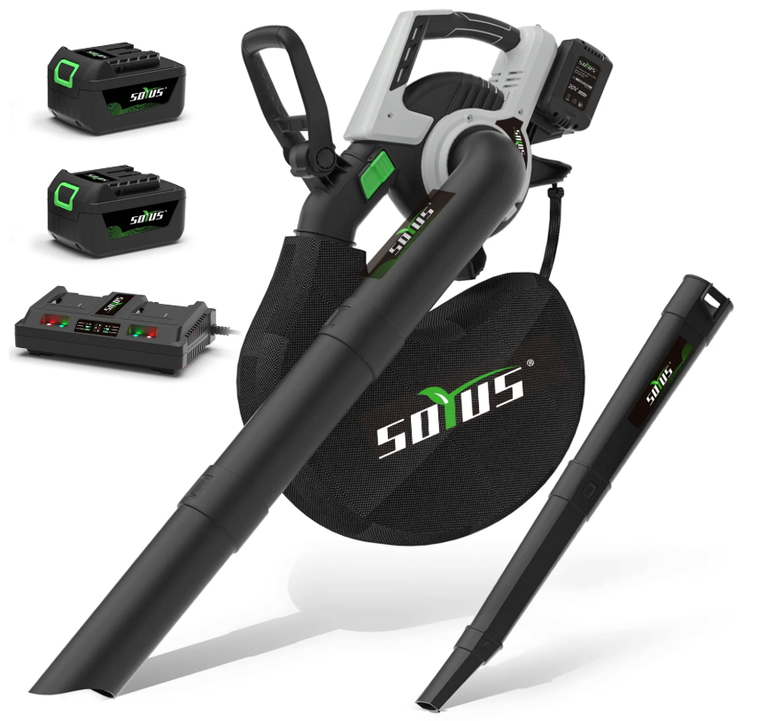 SOYUS 40V Cordless Leaf Blower, Leaf Vacuum, Mulcher with 2x4.0Ah Batteries and Faster Charger