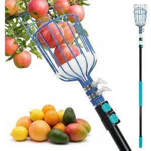 MAVRIZ 5-12ft Fruit Picker Pole with Basket, 20FT Reach Telescoping Apple Picker Extension Pole, Fruit Grabber for Harvesting Mango, Orange, Lemon, Avocado, Pear - Sturdy Aluminum Fruit Tree Picker