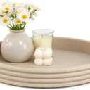 Round Decorative Tray - Modern Coffee Table Tray Decor, Resin Home Decor for Living Room & Bedroom. Multi-Functional Coffee Table Centerpiece with Anti-Slip Pads - 11x1.5 Inch Key Trays - Beige