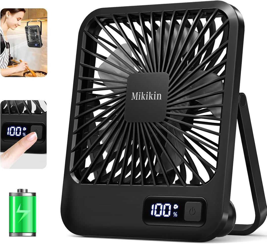 Desk Fan Battery Operated, Portable USB Rechargeable Fan, 2000mAh 180 Tilt Folding Personal Fan With Power Display, 5 Speeds Ultra Quiet Table Fan for Desktop, Home, Travel - Black