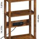 YUFAM 3-Tier Small Narrow Wood Side Table with Charging Station, Skinny Nightstand for Small Space, Slim Bedside Table with Storage for Couch, Thin End Table with USB Ports and Outlets, Rustic Brown