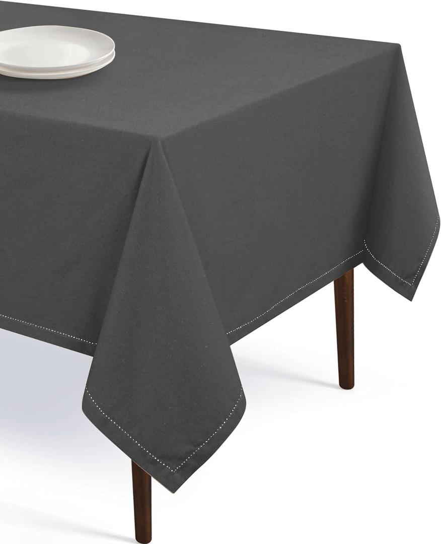 Tablecloth 52"x70" Farmhouse Table Cover 100% Cotton Decorative Washable Rectangle Table Cloths for Gifts, Kitchen, Dining, BBQ, Buffet & Camping - Grey