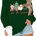 FAYALEQ Merry Christmas Sweatshirts Women: Funny Xmas Sweater Winter Long Sleeve Pullovers (Green, XL)