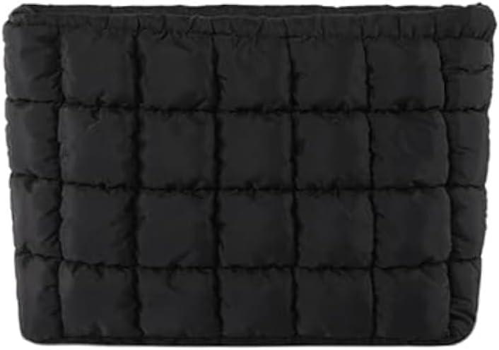 Puffy Quilted Makeup Bag for Women, Cosmetic Bag, Travel Toiletry Organizer Pouch Clutch (black)