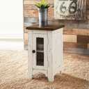 Signature Design by Ashley Wystfield Farmhouse Chair Side End Table with Cabinet Door for Storage, White & Brown with Distressed Finish
