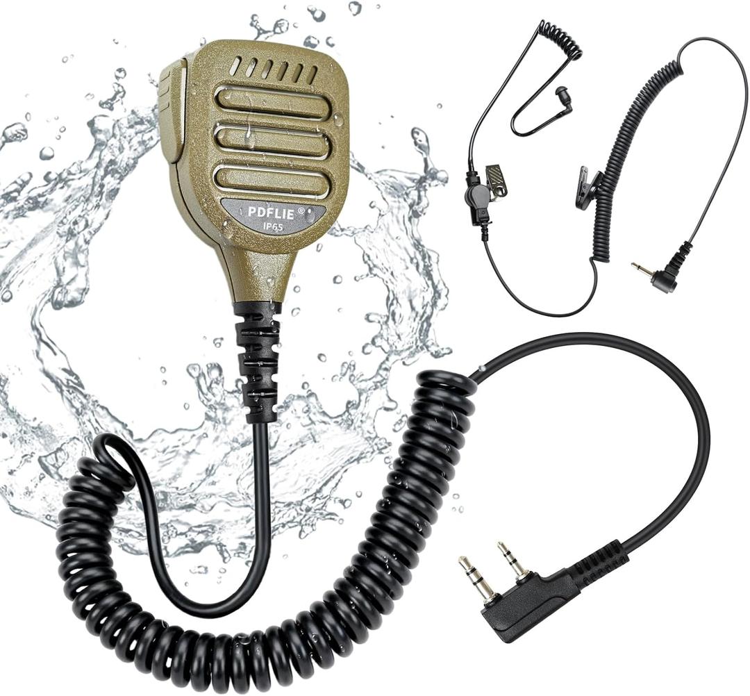 IP65 Waterproof Shoulder Mic Walkie Talkie Radio Speaker Microphone 3.5mm Audio Jack Reinforced for Baofeng Kenwood Retevis Arcshell bf-f8hp uv 5r uv5r uv-5r tk 240 rt21 rt22 (Color Coffee)