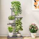 LINZINAR Plant Stand Indoor Outdoor Corner 4 Tier Metal Plant Shelf Patio Plant Rack for Garden Corner Balcony Living Room (Dark Grey)