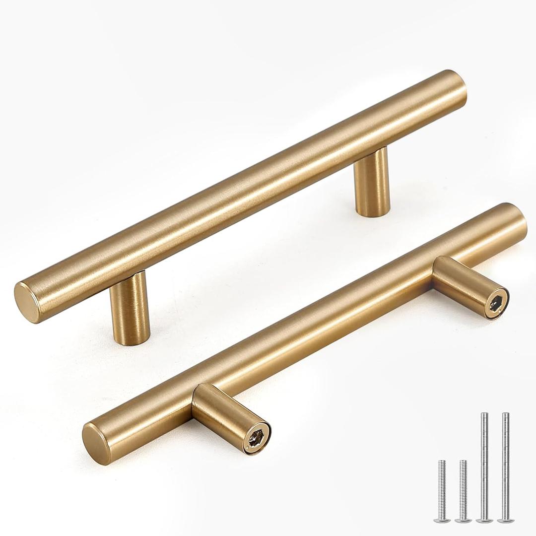 Goldenwarm 25 Pack Champagne Bronze Cabinet Pulls Gold Cabinet Handles 3 inch(76mm) Champagne Drawer Handles Brushed Bronze Drawer Pulls Kitchen Bathroom Bedroom Furniture Hardware (3in Hole Centers)