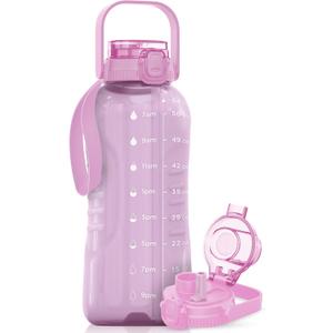 AQUAFIT 64 oz Water Bottle with Time Marker - 2in1 Straw & Chug Lid - BPA Free Big Water Bottle with Straw - Gym Water Bottle with Strap - Water Jug (64 Ounces, Purple Haze)