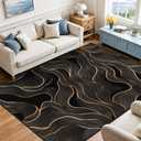 8x10 Area Rug Black Gold Modern Rug for Living Room Indoor Machine Washable Abstract Rugs for Bedroom Ultra Soft Dining Room Large Carpet Non-Slip Non-Shedding Throw Rug for Home Office