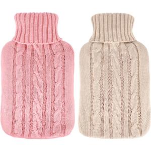 2 Pieces Hot Water Bottle Cover Soft Cover Only Knitted Hot Water Bottle Sweater for Winter Compress and Cold Therapy, Menstrual Cramps, Neck, Shoulder Pain Relief(Pink, Khaki)