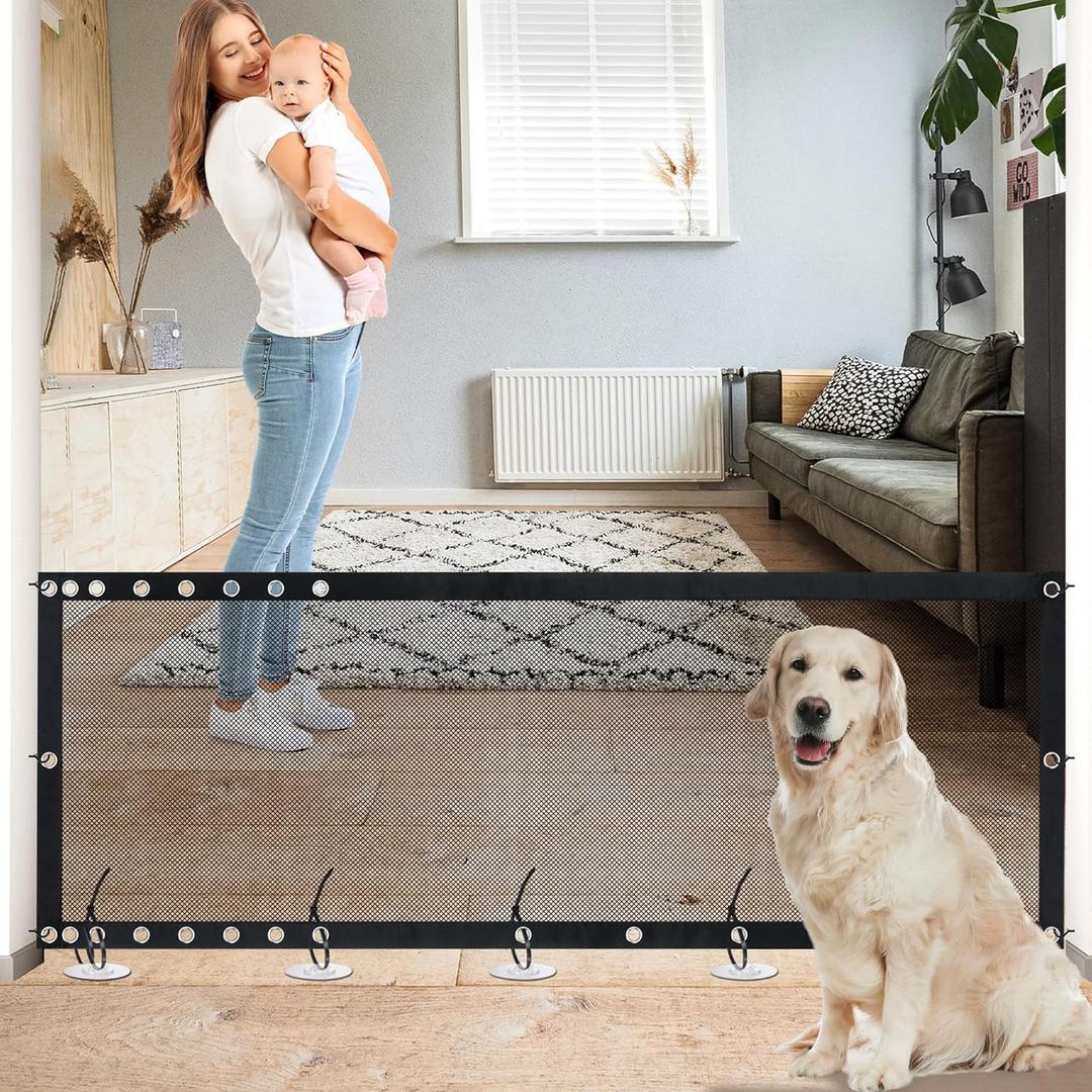 NWK Magic Dog Gate for Stairs Pet Gate for The House Providing a Safe Enclosure for Pets to Play and Rest, 6 Hooks Design (120'' X 30'')