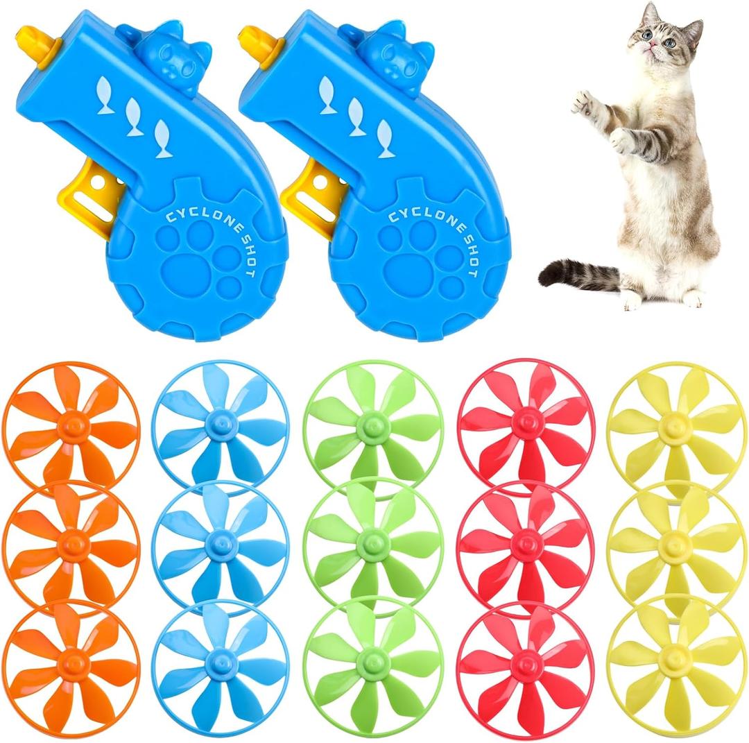 FOIMAS 17pcs Cat Fetch Toy,Cat Palying Tracking Interactive Toys with Flying Propellers for Cat Kitten Indoor and Outdoor Chasing Training Hunting Chasing Supply