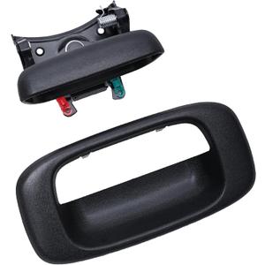 Premium Tailgate Handle Latch and Bezel Trim with Rod Clips, Fits for 1999-2007 Chevy Silverado GMC Sierra 1500 2500 3500, Replaces# 15997911, 15228539, 15228540, 15228541 (Black)