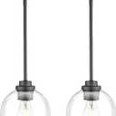 JAZAVA Matte Black Pendant Light, Mid Century Globe Haning Light Fixture Ceiling with Clear Glass for Kitchen Island Dining Room Bedroom Hallway Foyer (2 Pack), PL101BK-2PK