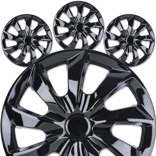 AUTOFREE 17" Premium Universal Wheel Rim Covers – Set of 4 Black Lacquer Hubcaps,ABS&PC Material Hub Protection Accessory,Snap-on Replacement Caps for Car,Pickup Truck,SUV - 17 Inch Black Lacquer