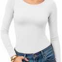 MANGOPOP Womens Tops Long Sleeve Crew Neck t Shirts Double Lined Slim Fitted Lined Tight Basic Tee Shirt XXL
