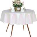 JYFLZQ White Iridescent Sequin Tablecloth 50" Round Small Sparkly Drape Table Cloths Table Cover for Wedding Birthday Party Baby Bridal Shower