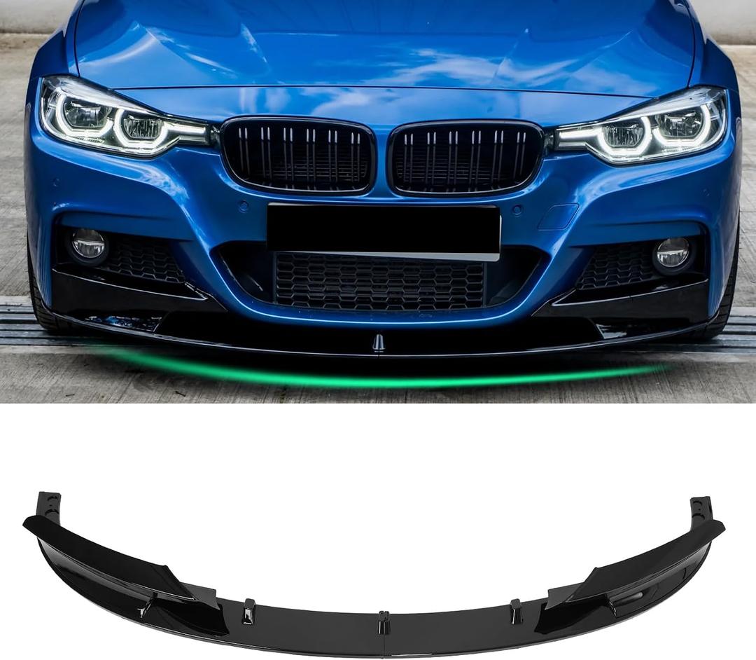 KHK Front Bumper Lip Spoiler for BMW 3 Series F30 F31 2012-2018 M-Sport Glossy Black ABS Air Dam Compatible with 318i 320i 328i 330i 335i 340i 330e Front Splitter Body Kit Accessories-2 PCS
