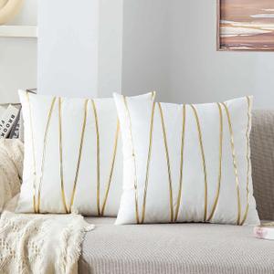 WACOMECO Soft Throw Pillow Covers - Pack of 2 Velvet Decorative Cushion Covers Cases for Sofa Bedroom Livingroom Car, 18" x 18", White and Gold