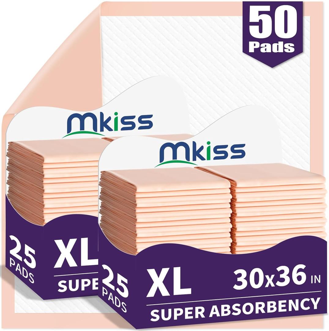 MKISS Bed Pads Disposable [50 Count] Adult Incontinence Underpads 30" x 36" Heavy Duty Absorbent Pee Pad, XL Chucks Leakproof, Extra Large Puppy Training Pad, Waterproof Baby Changing Pad