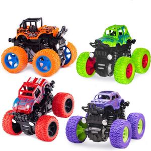 Monster Truck Toys - Friction Powered Toy Cars Push and Go Vehicles for Toddlers Kids Best Christmas Birthday Party Gift for Boys Girls Aged 3 and Above 4-Pack