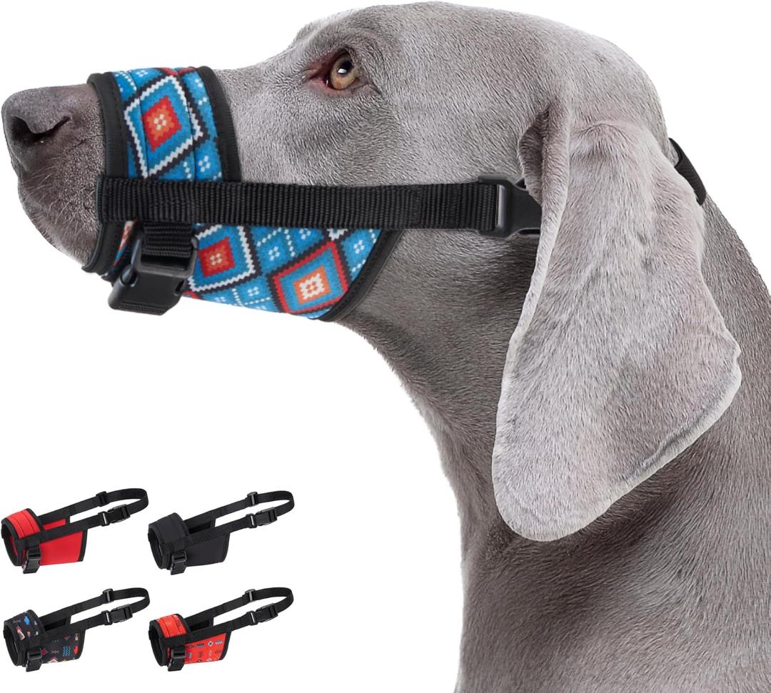 CollarDirect Dog Muzzle - Updated Design Adjustable Soft Breathable Tribal Nylon Dog Mouth Guard Cover for Small, Anti Chewing, Barking & Biting (L/XL)