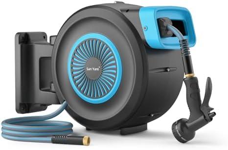 Retractable Garden Hose Reel,1/2"x 100 FT Wall Mounted Hose Reel,with 9- Function Sprayer Nozzle,Any Length Lock/Slow Return System/Wall Mounted/180°Swivel Bracket.