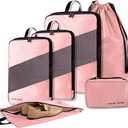 6 Set Compression Packing Cubes for Suitcases, Space-Saving Packing Cubes for Travel, Durable Suitcase Organizer Bags Set for Travel Essentials, Double Zipper Compression Packing Cubes, Pink