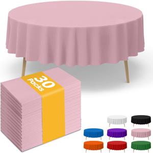 Pink Plastic Table Cloth - 30 Pack 84" Round Disposable Tablecloths for Round Tables, Waterproof Table Cover for Holiday Parties & Gatherings