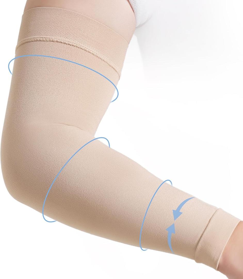 NOMIYEI Lymphedema Compression Arm Sleeves for Women, 15-20 mmHg Graduated Compression Full Arm Support for Swelling Relief, Edema, Improved Circulation & Daily Recovery, Beige, Medium