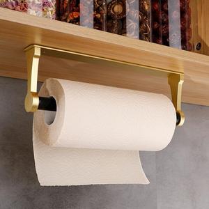 Adhesive Or Drilling 12IN Gold Kitchen Paper Towel Holder Under Cabinet Aluminum Alloy Plastic Spring-Rod Wall Mount Under Counter Insider Door Holds All Paper Towel Rolls